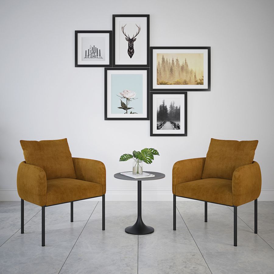 Izabella Mustard Velvet with Black Legs Accent Chair