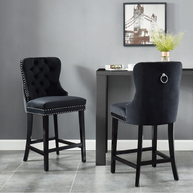 Macie 26" Black Velvet Counter Stools (Set of 2)