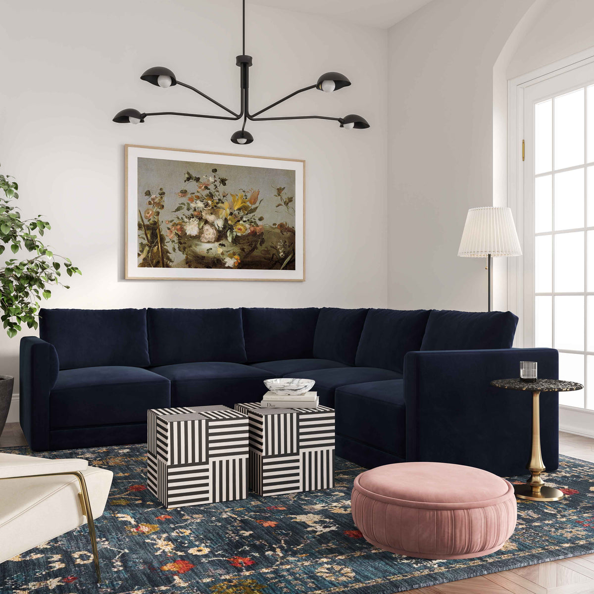 Valentina Navy Velvet Modular L Sectional Sofa - Luxury Living Collection