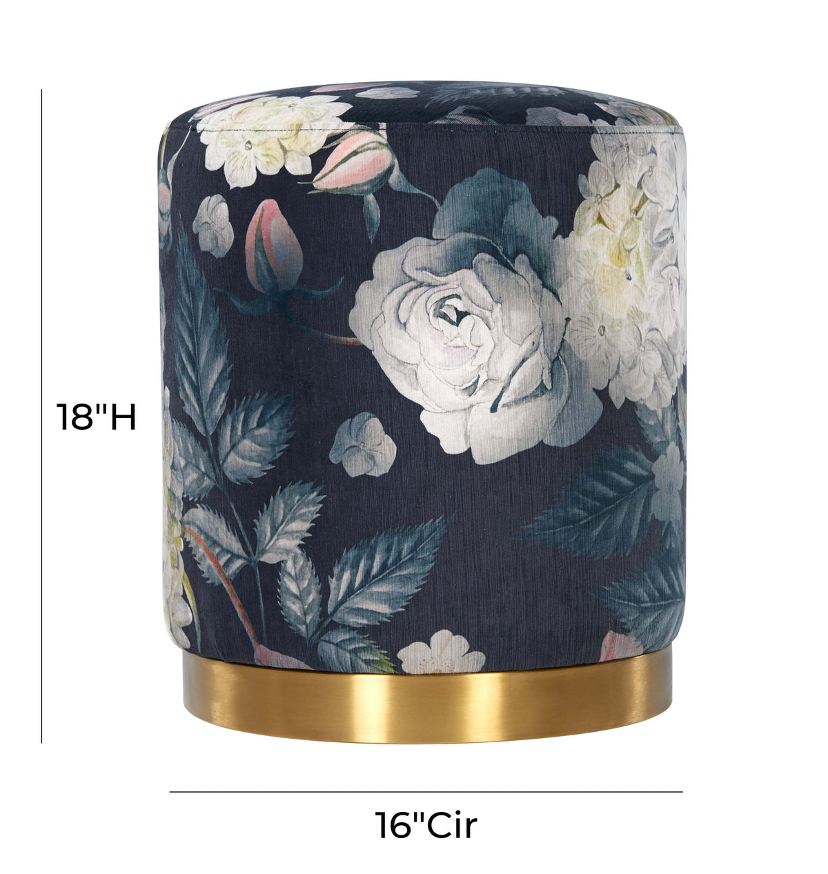 Naama Floral Velvet with Gold Base Ottoman - Luxury Living Collection