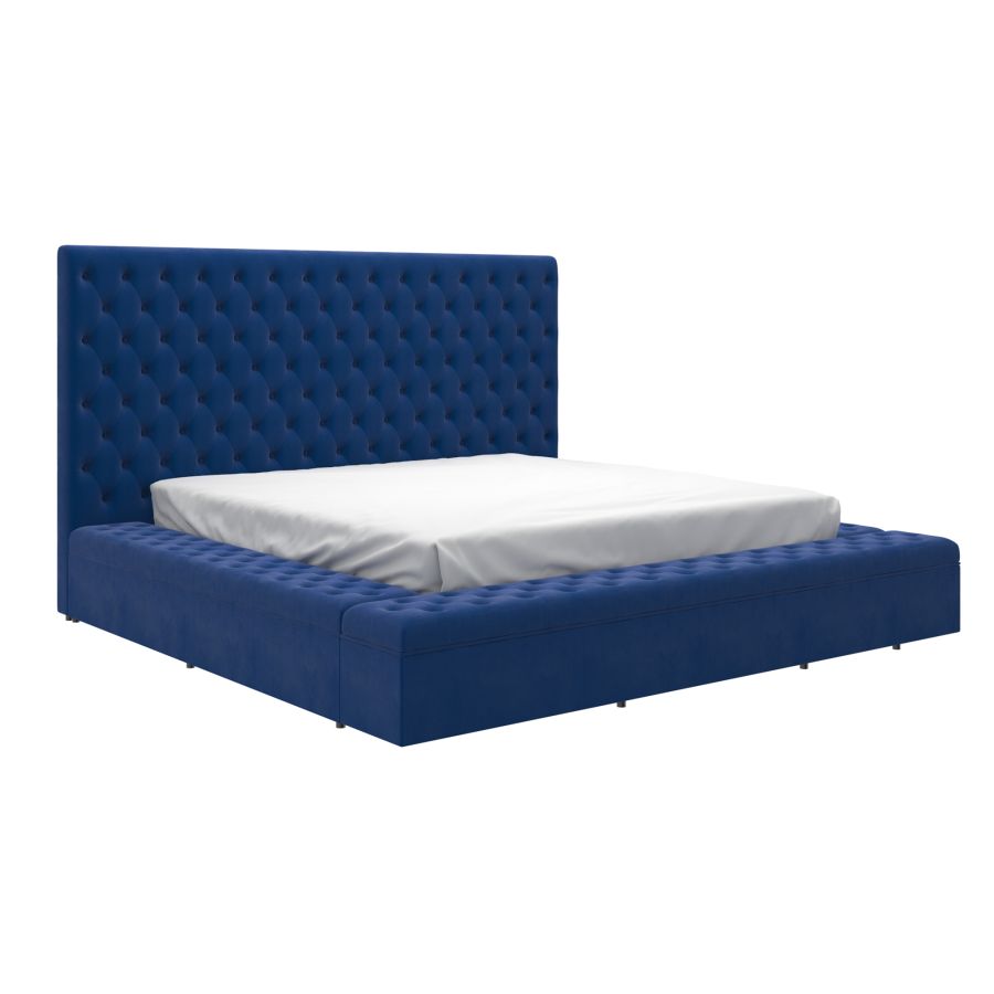 Emmarie Blue Velvet Platform Bed with Storage