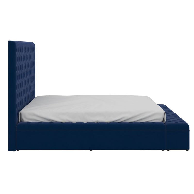 Emmarie Blue Velvet Platform Bed with Storage