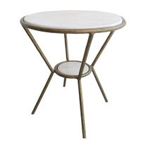 Belva 23" White Marble & Antique Gold Accent Table