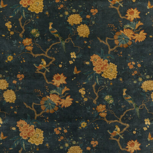 Oriental Bird Velvet - Teal Fabric Sample