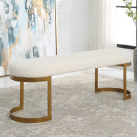 Paula Faux Shearling & Gold Leaf Bench