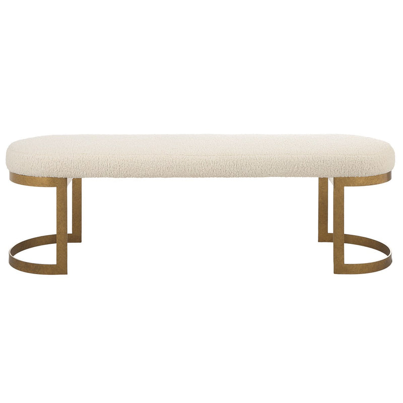 Paula Faux Shearling & Gold Leaf Bench