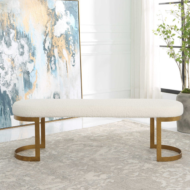 Paula Faux Shearling & Gold Leaf Bench