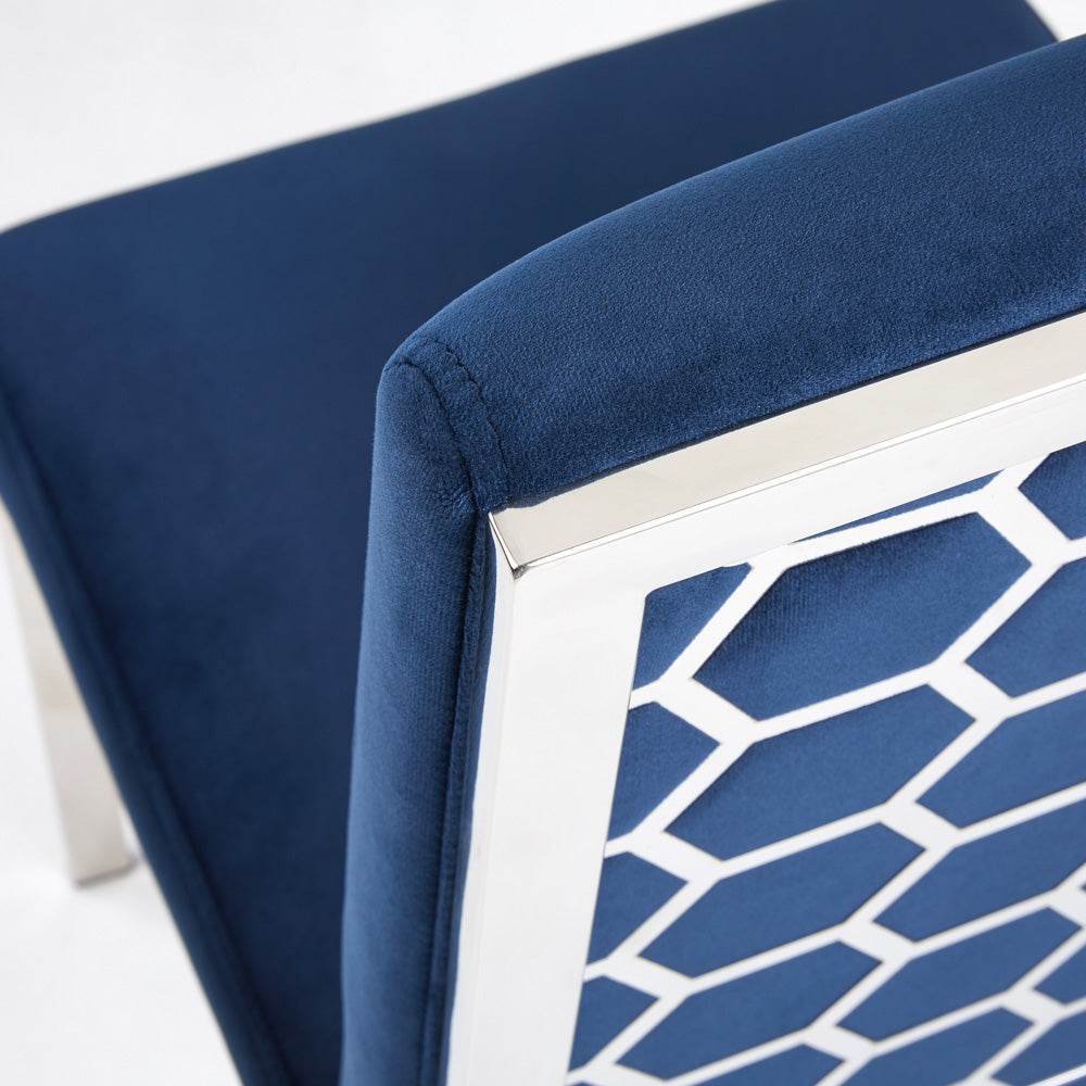 Everlee Navy Blue Velvet and Polished Steel Chair