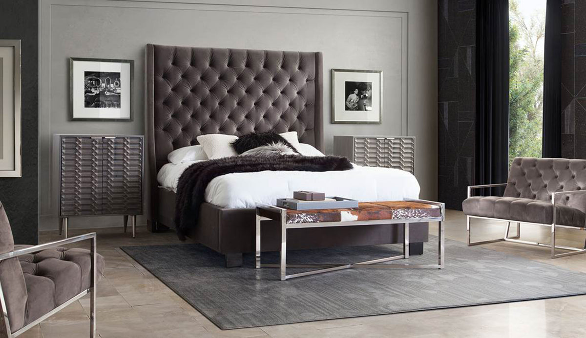 Thalia Grey Velvet Bed - Luxury Living Collection