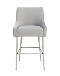 Prado Pleated Light Grey Velvet Bar Stool - Luxury Living Collection