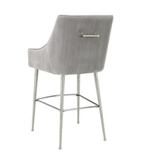 Prado Pleated Light Grey Velvet Bar Stool - Luxury Living Collection