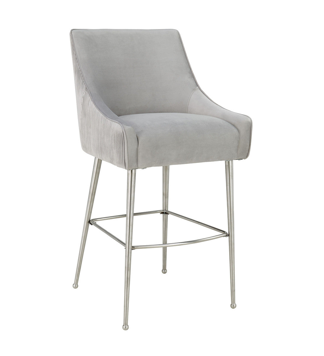 Prado Pleated Light Grey Velvet Bar Stool - Luxury Living Collection