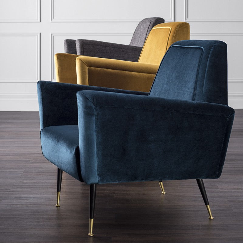 Juliet Midnight Blue Velour & Matte Black Accent Chair