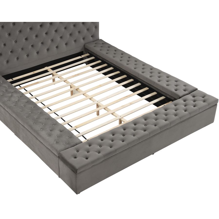 Emmarie Grey Velvet Platform Bed with Storage