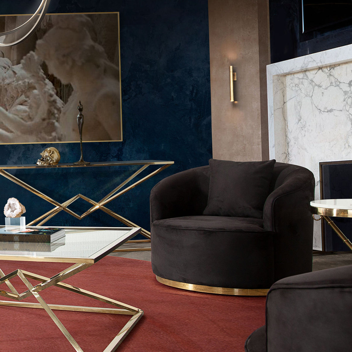 Anastasia Black Suede Velvet with Brushed Gold Chair - Luxury Living Collection