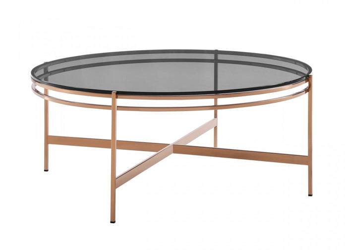 Ansley Modern Smoked Glass & Rosegold Coffee Table