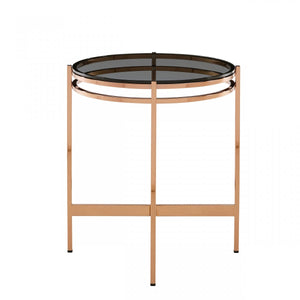 Ansley Modern Smoked Glass & Rosegold Small End Table