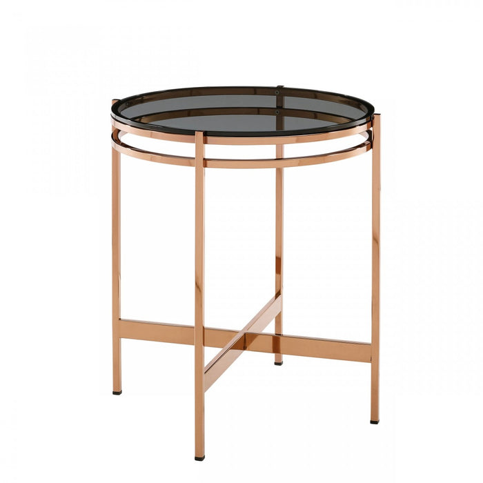Ansley Modern Smoked Glass & Rosegold Large End Table