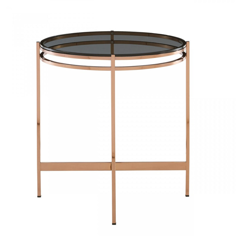 Ansley Modern Smoked Glass & Rosegold Large End Table