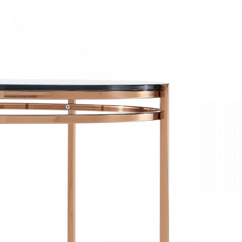 Ansley Modern Smoked Glass & Rosegold Large End Table