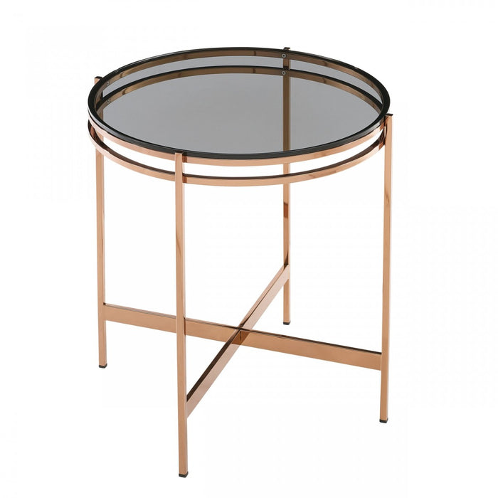 Ansley Modern Smoked Glass & Rosegold Large End Table
