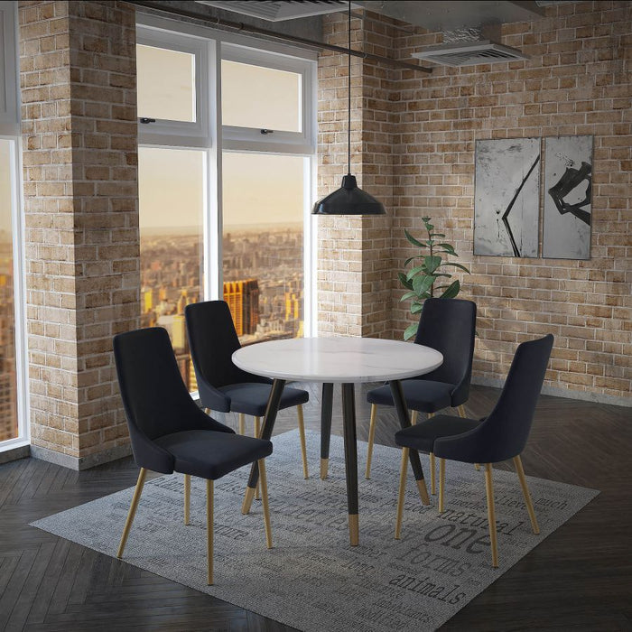 Itzel White and Matte Black Round Dining Table
