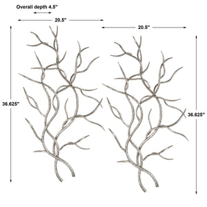 Selene Silver Branches Metal Wall Decor, Set of 2