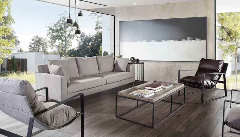 Aretha Grey Polyester with Polished Silver Sofa - Luxury Living Collection