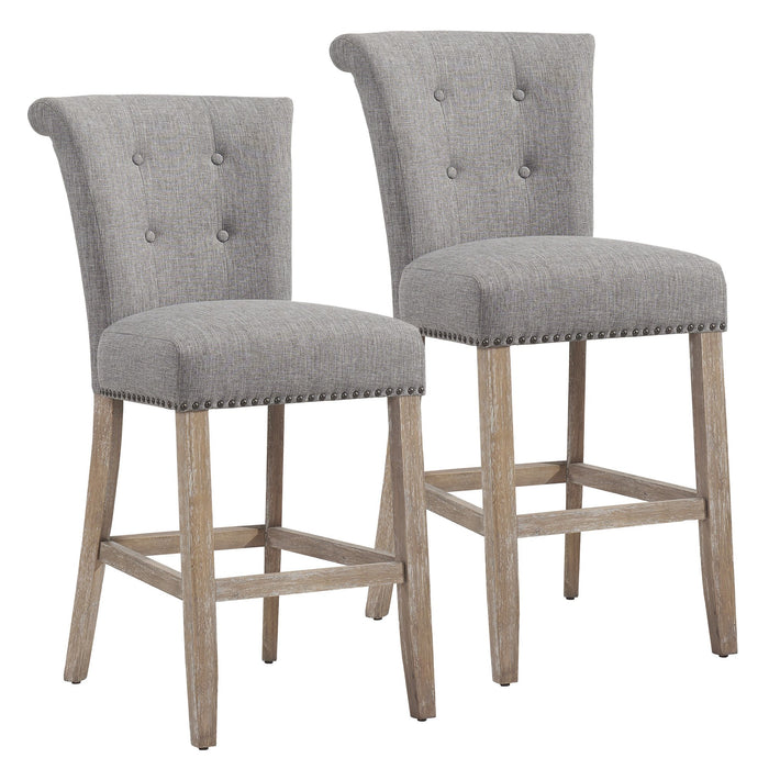 Stevie 26" Grey and Vintage Oak Legs Counter Stools (Set of 2)