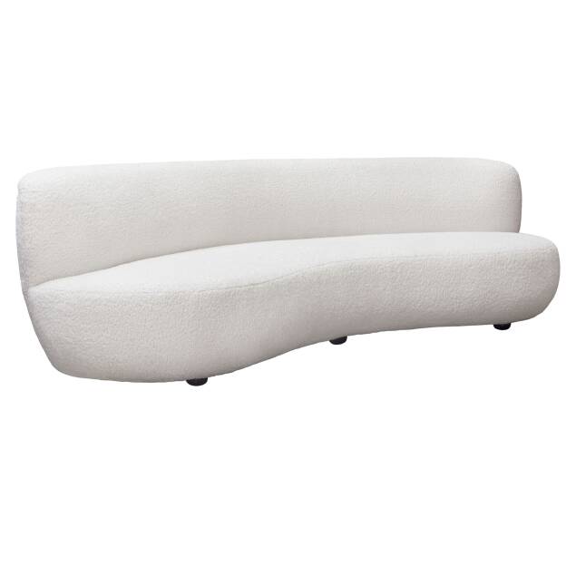 Phinea White Faux Sheepskin Fabric Curved Sofa - Luxury Living Collection