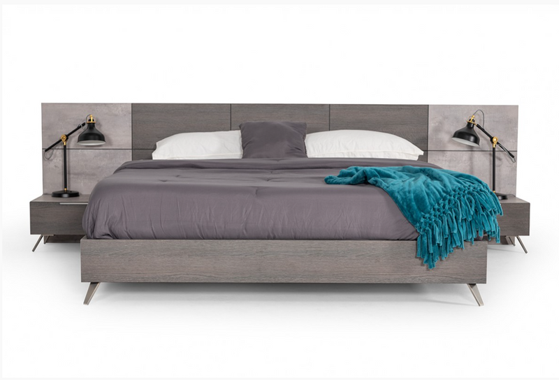 Henley Modern Matte Grey & Faux Concrete Bedroom Set