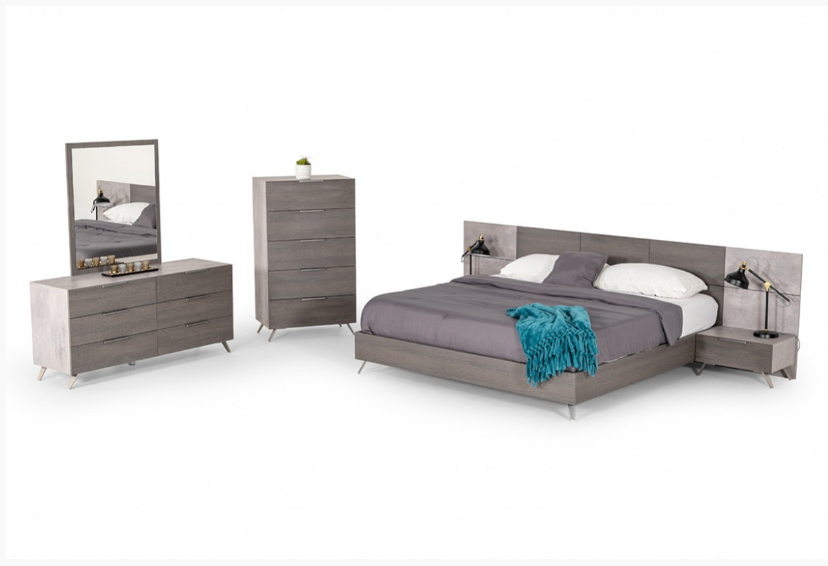 Henley Modern Matte Grey & Faux Concrete Bed