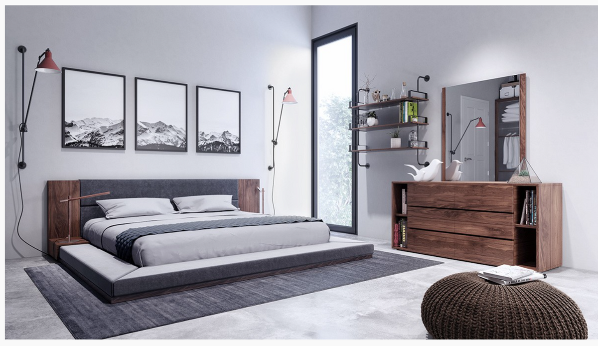 Jessamy Modern Dark Grey & Walnut Bedroom Set