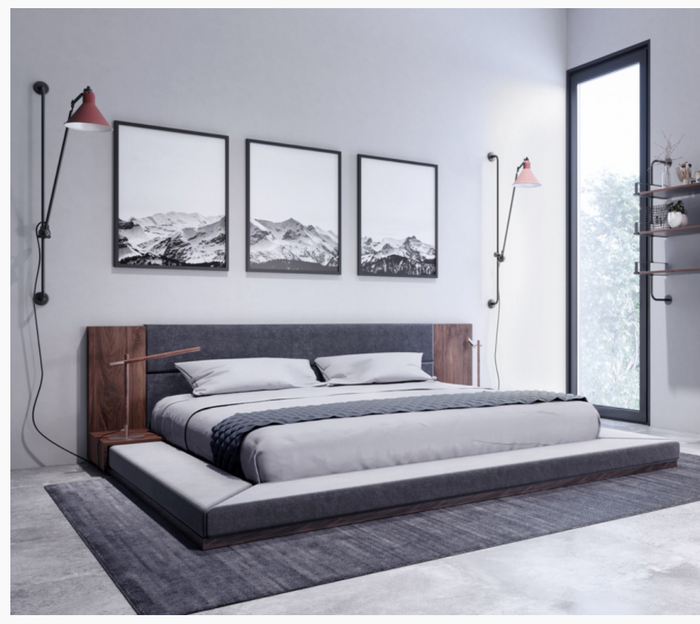 Jessamy Modern Dark Grey & Walnut Bed
