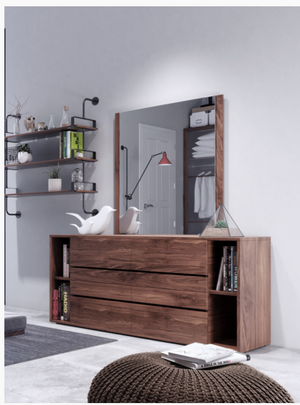 Jessamy Modern Walnut Veneer Dresser & Mirror Set