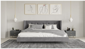 Gracia Modern Charcoal Grey Velvet Bed