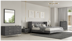 Gracia Modern Charcoal Grey Velvet Bed