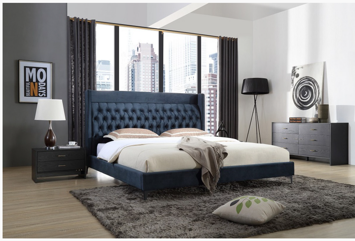 Keir Modern Blue Fabric Bed