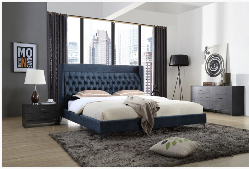 Keir Modern Blue Fabric Bed