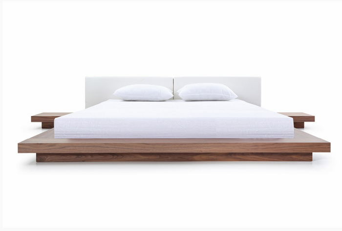 Linus Modern White Leatherette & Walnut Veneer Bed