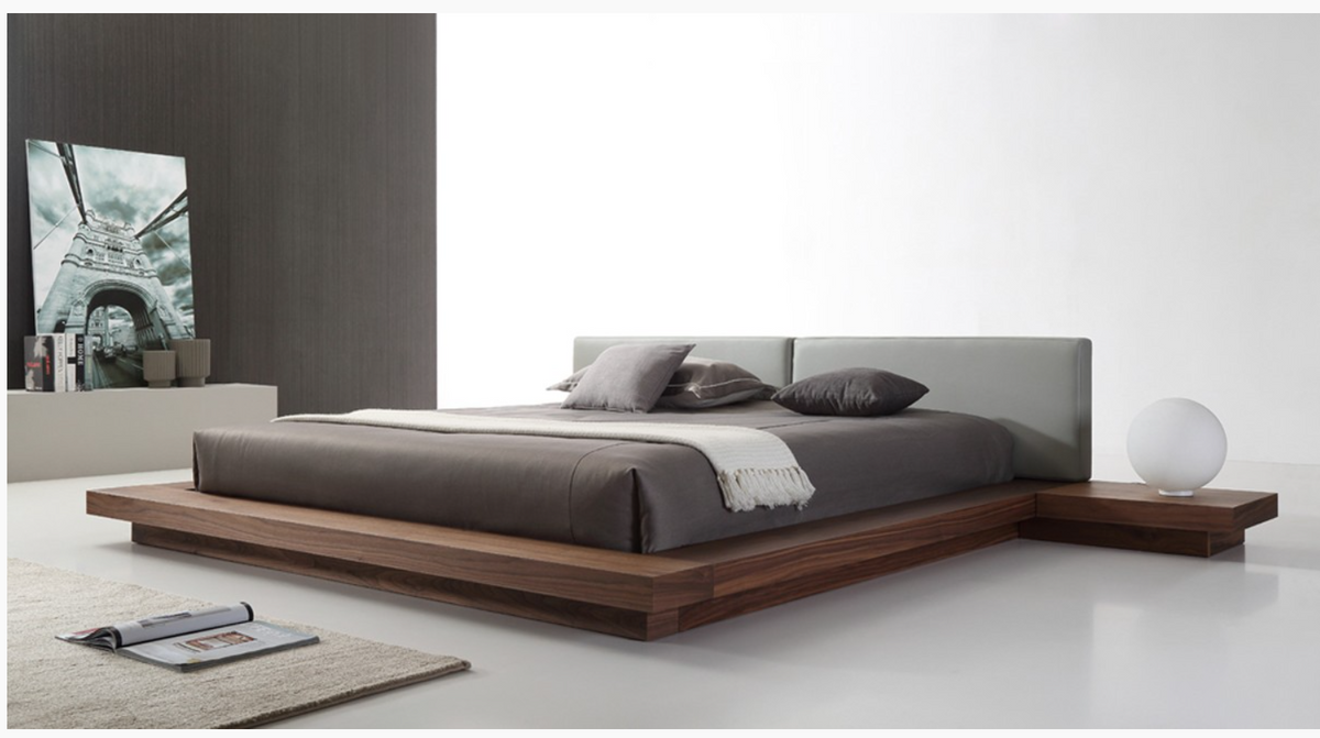 Linus Modern Grey Leatherette & Walnut Veneer Bed