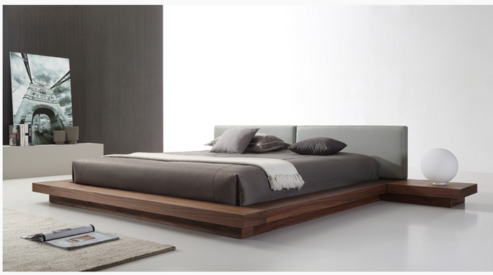 Linus Modern Grey Leatherette & Walnut Veneer Bed