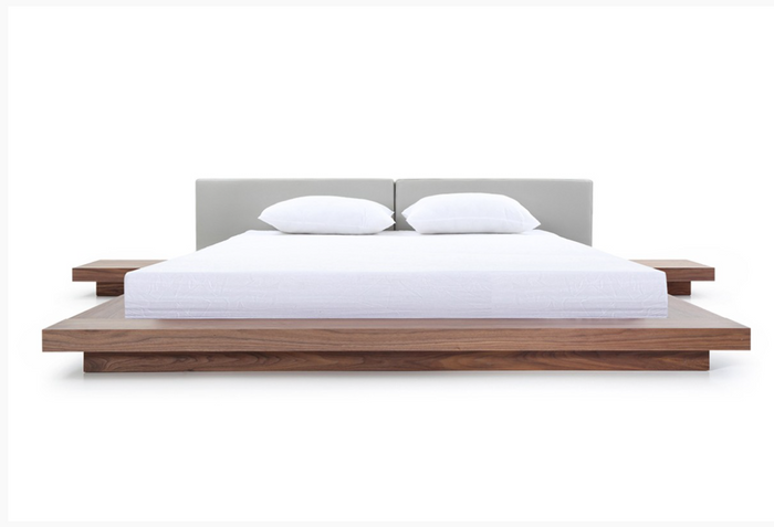 Linus Modern Grey Leatherette & Walnut Veneer Bed