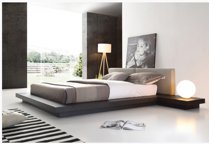 Linus Modern Grey Leatherette & Wenge Veneer Bed