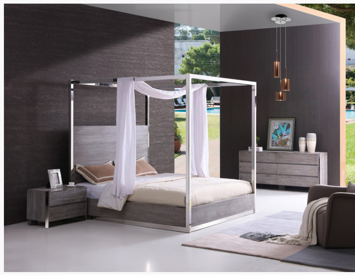Lorcan Modern Grey Elm Veneer Bed