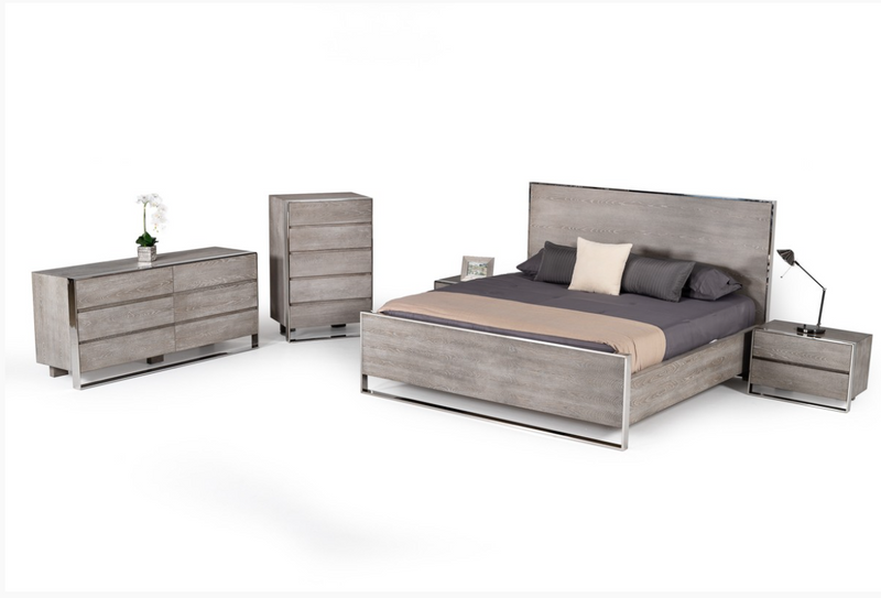 Lucinda Modern Grey Elm Veneer Bed