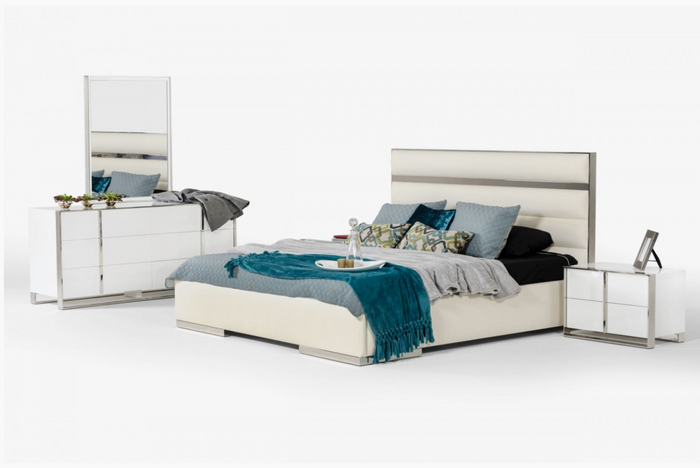 Magnus Modern White Leatherette Bedroom Set