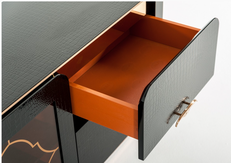 Delia Black Crocodile & Rosegold Modern TV Stand