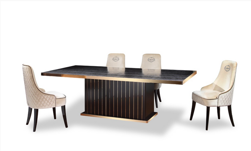 Delia Black Crocodile & Rose Gold Modern Dining Table
