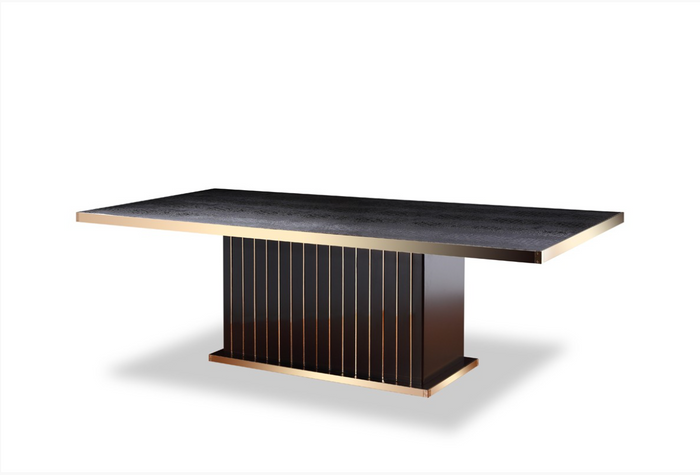 Delia 95" Black Crocodile & Rose Gold Modern Dining Table